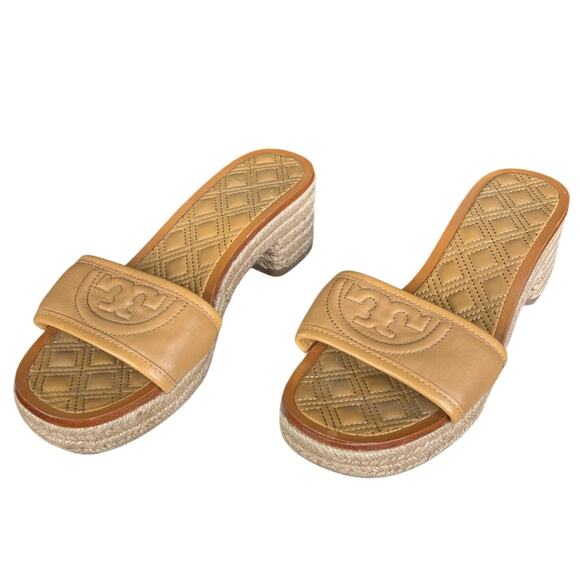 Tory Burch Women’s Fleming Tan Leather Espadrille Slide Sandal Size US 6.5 - Picture 5 of 11